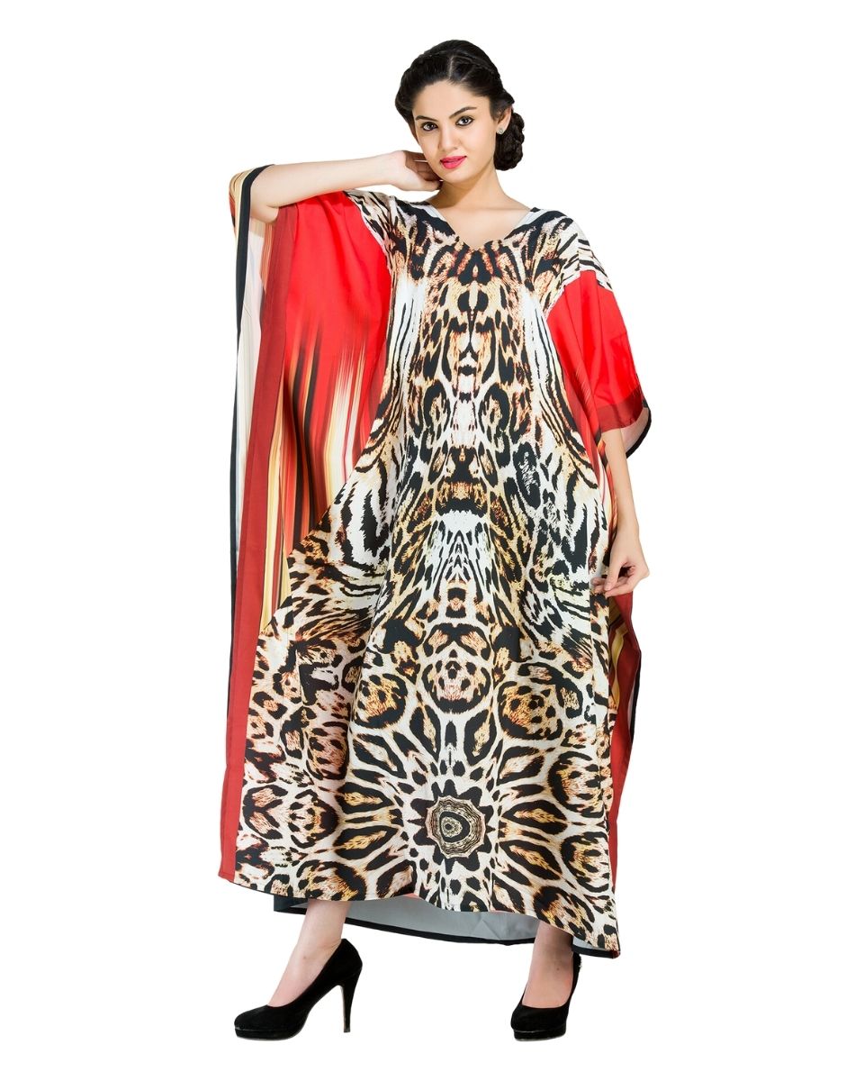 Loose Kaftan Print Polyester Plus Size Kimono Dress For Women