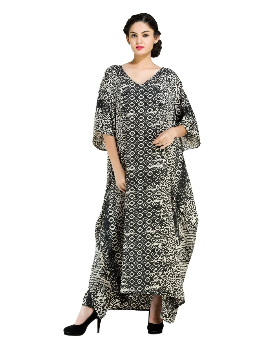 Women Black Polyester Plus Size Kimono Style Loose Kaftan