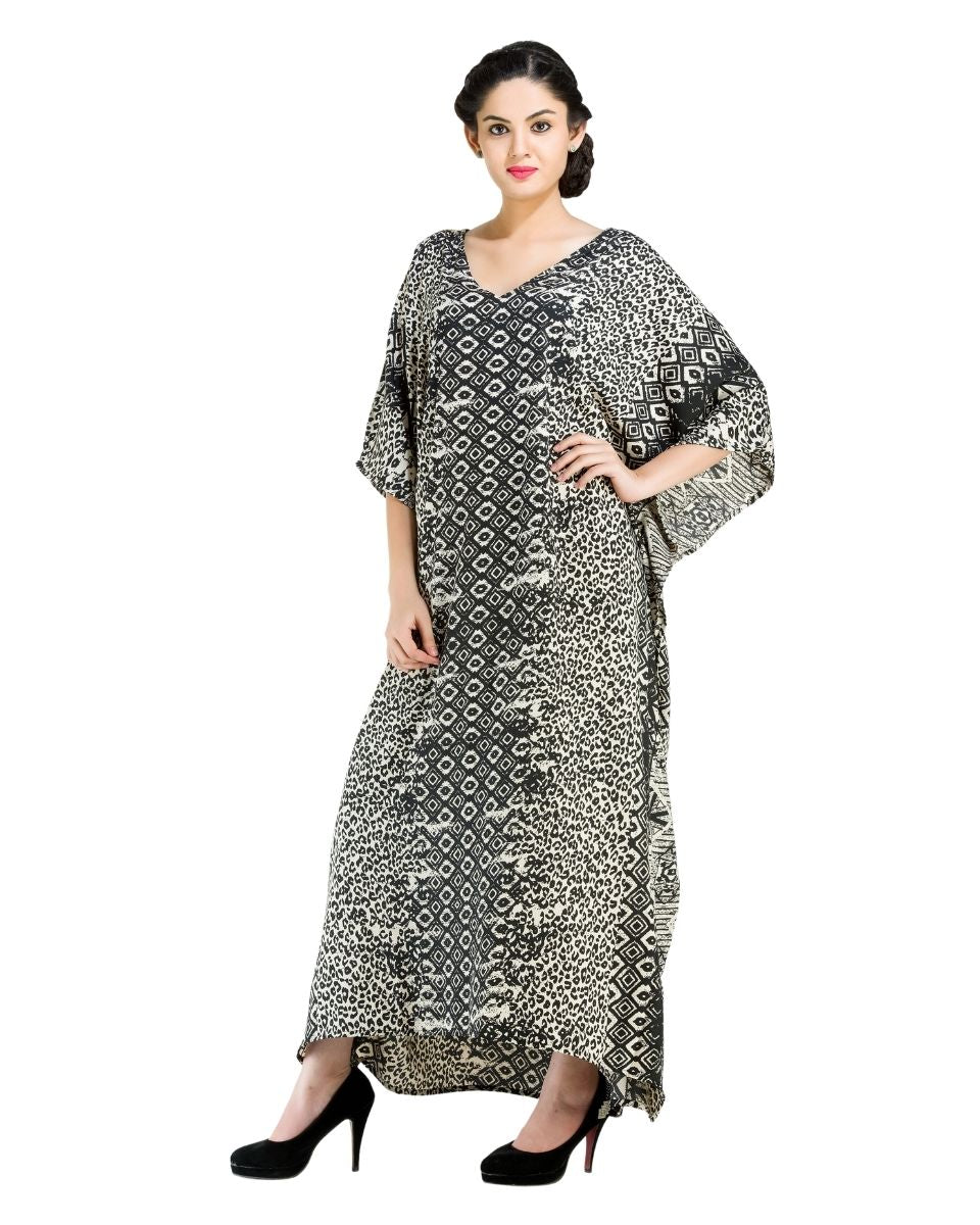 Women Black Polyester Plus Size Kimono Style Loose Kaftan