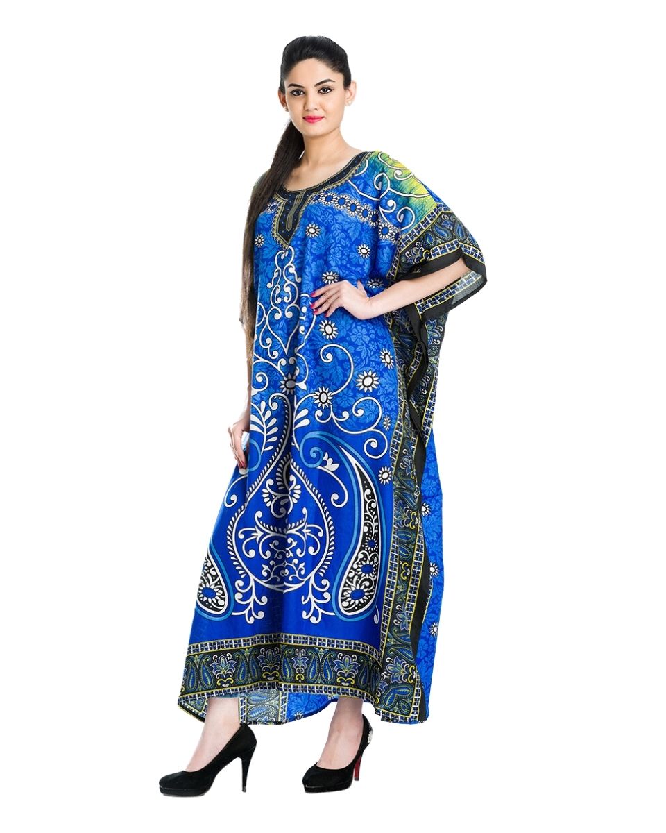 Blue Polyester Beach Cover Up Kaftan For Plus Size Women