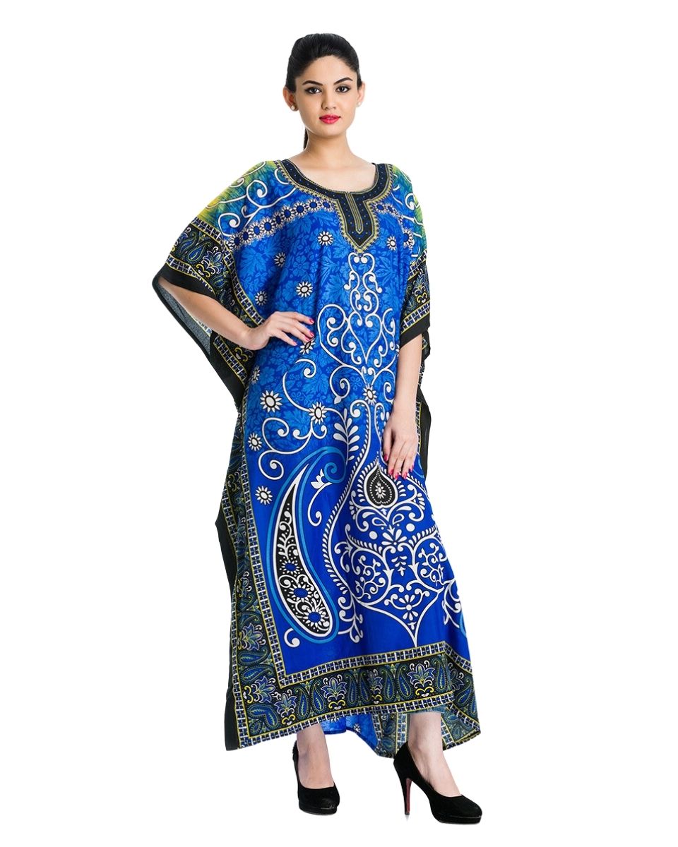 Blue Polyester Beach Cover Up Kaftan For Plus Size Women