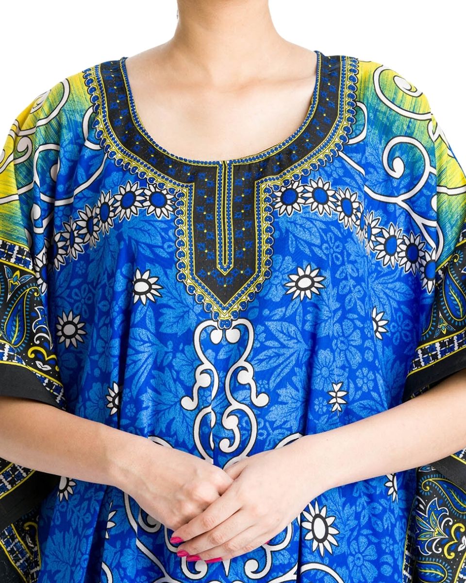 Blue Polyester Beach Cover Up Kaftan For Plus Size Women