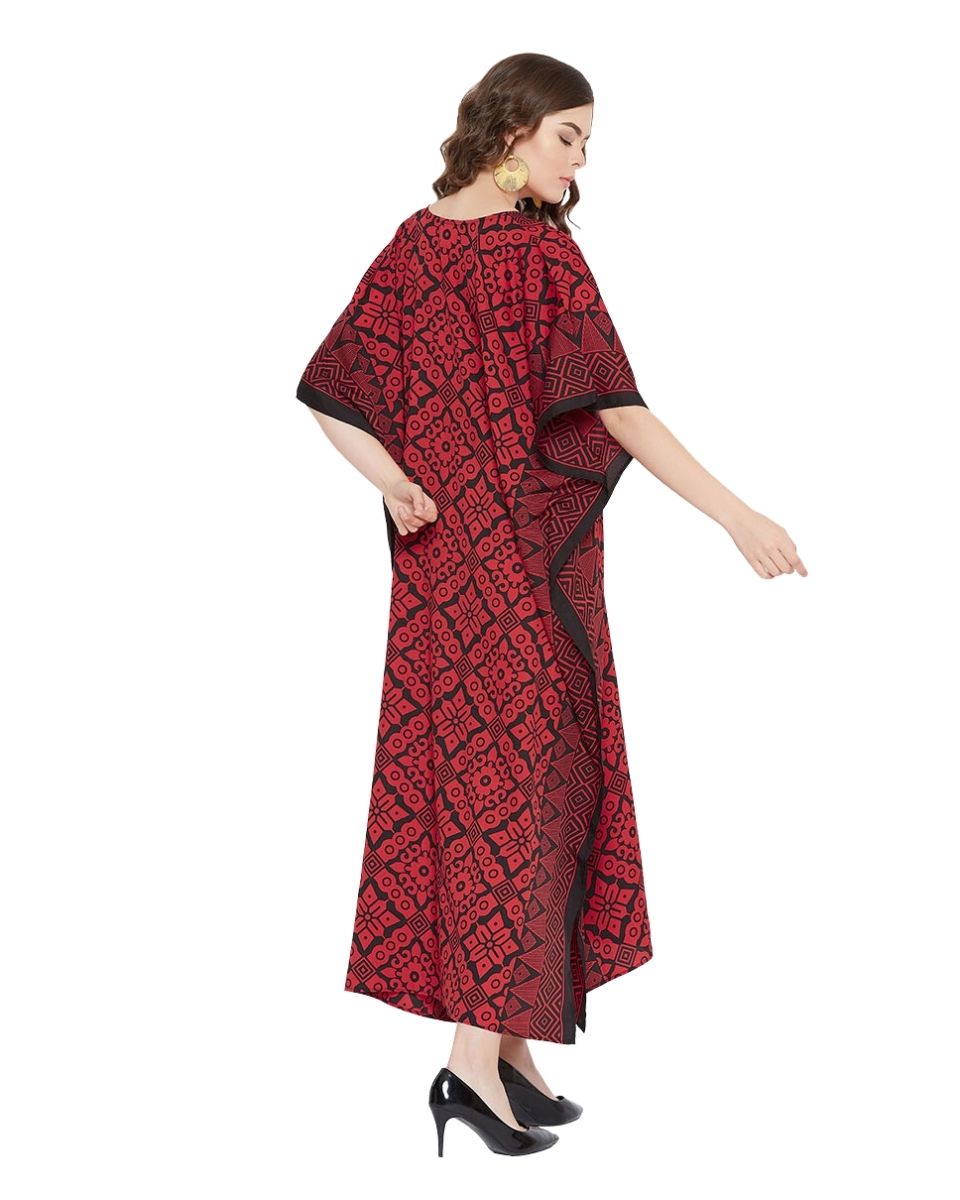 Kimono Red Polyester Sleeve Kaftan For Plus Size Women