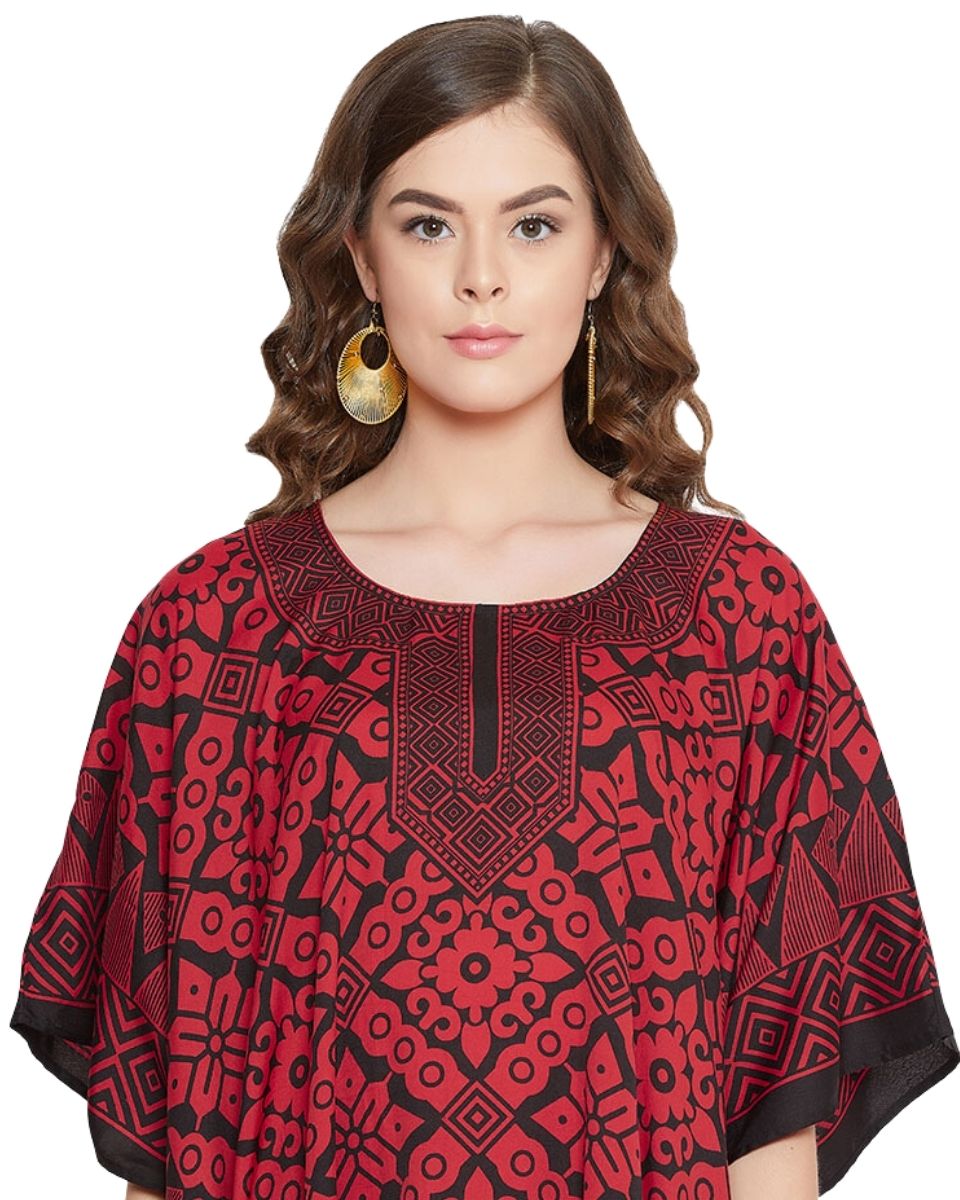 Kimono Red Polyester Sleeve Kaftan For Plus Size Women