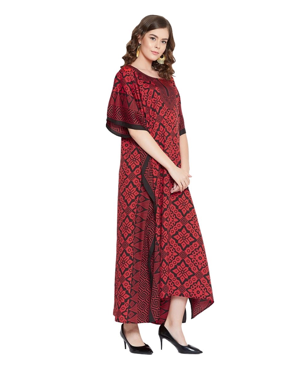 Kimono Red Polyester Sleeve Kaftan For Plus Size Women