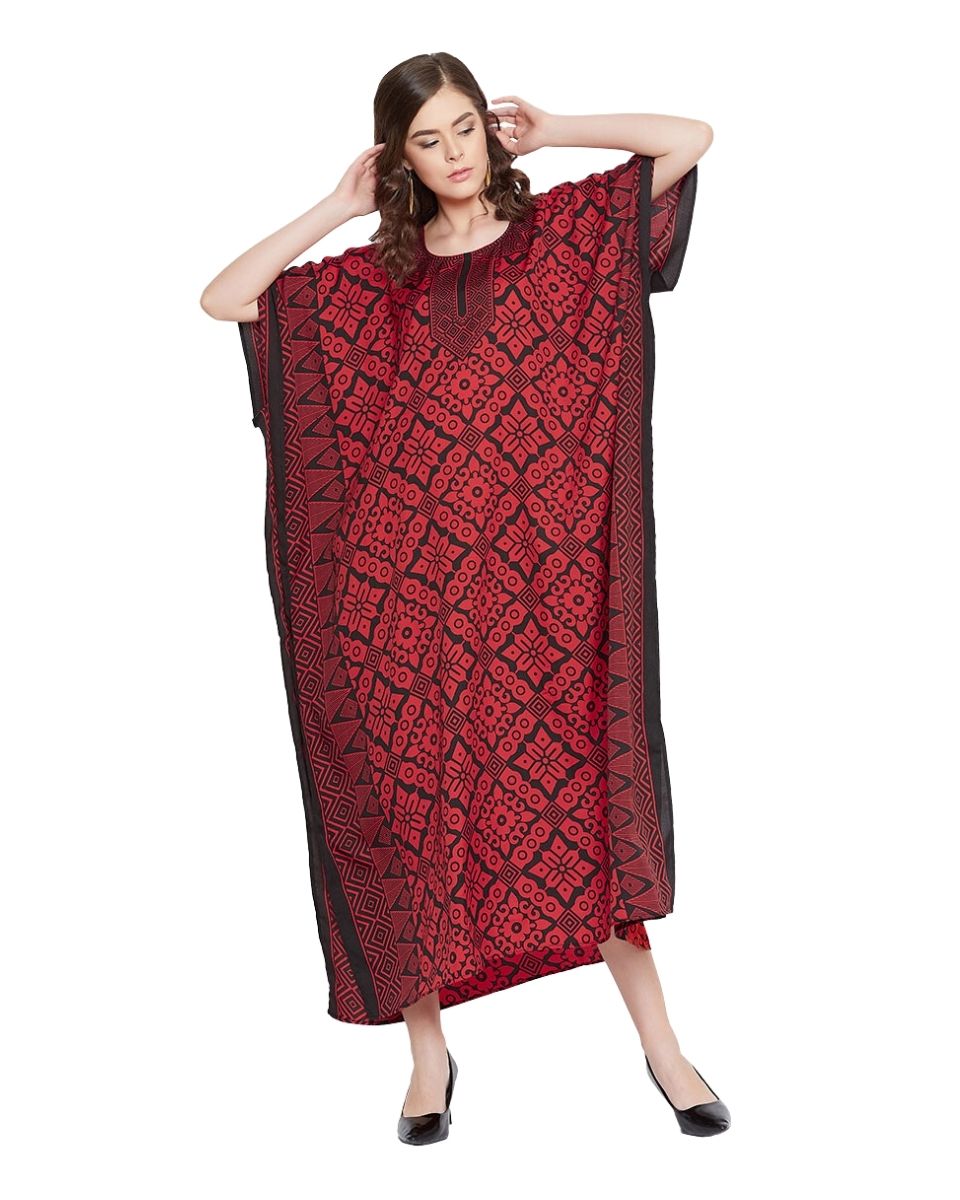 Kimono Red Polyester Sleeve Kaftan For Plus Size Women