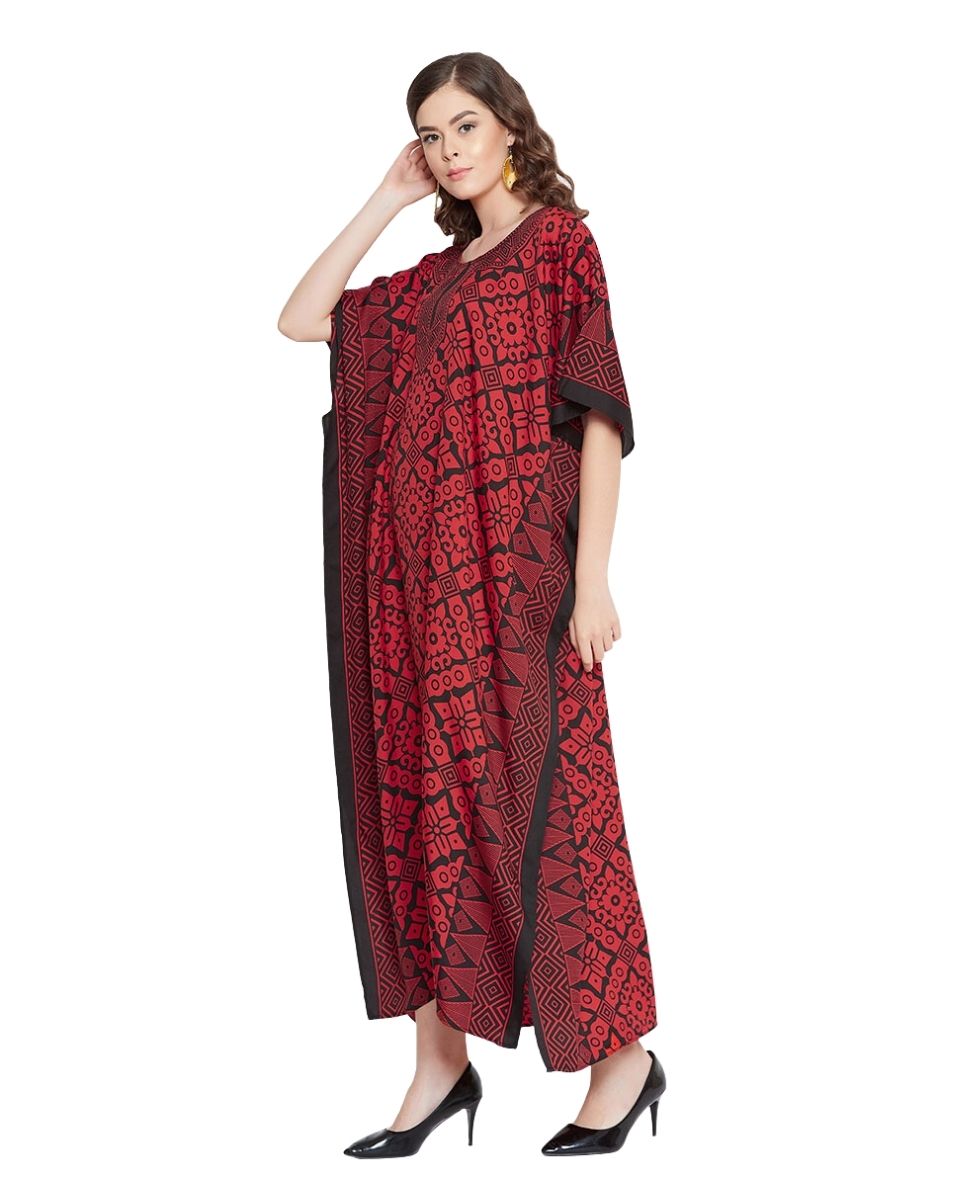 Kimono Red Polyester Sleeve Kaftan For Plus Size Women