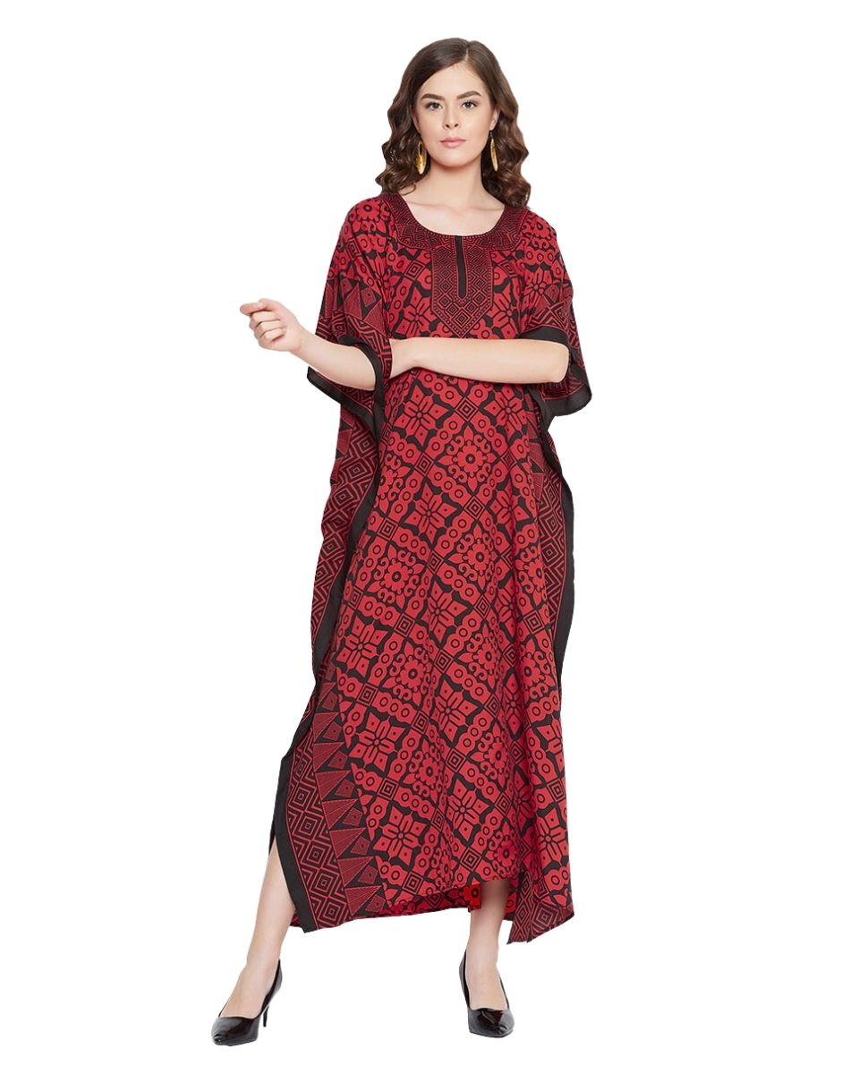 Kimono Red Polyester Sleeve Kaftan For Plus Size Women