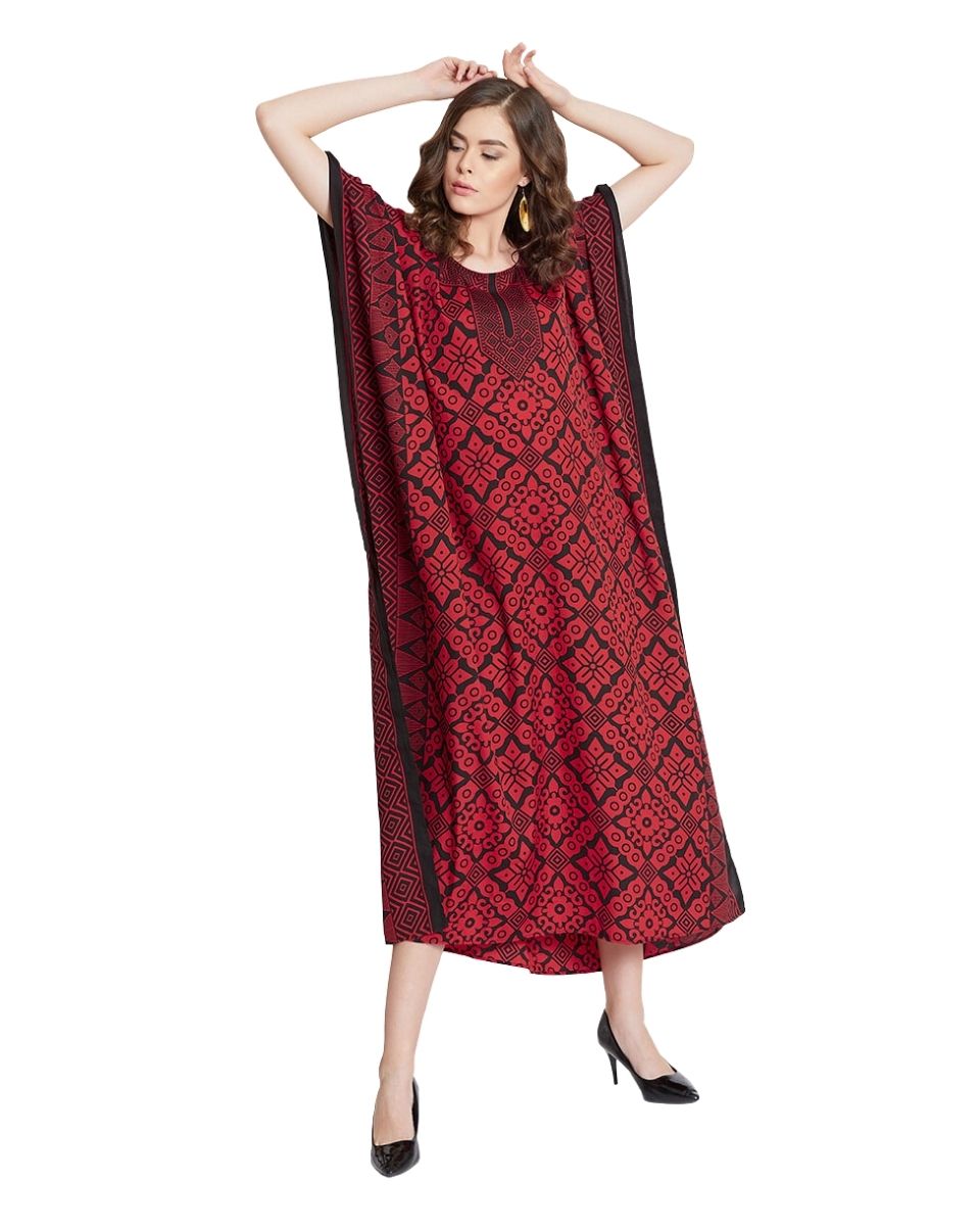 Kimono Red Polyester Sleeve Kaftan For Plus Size Women