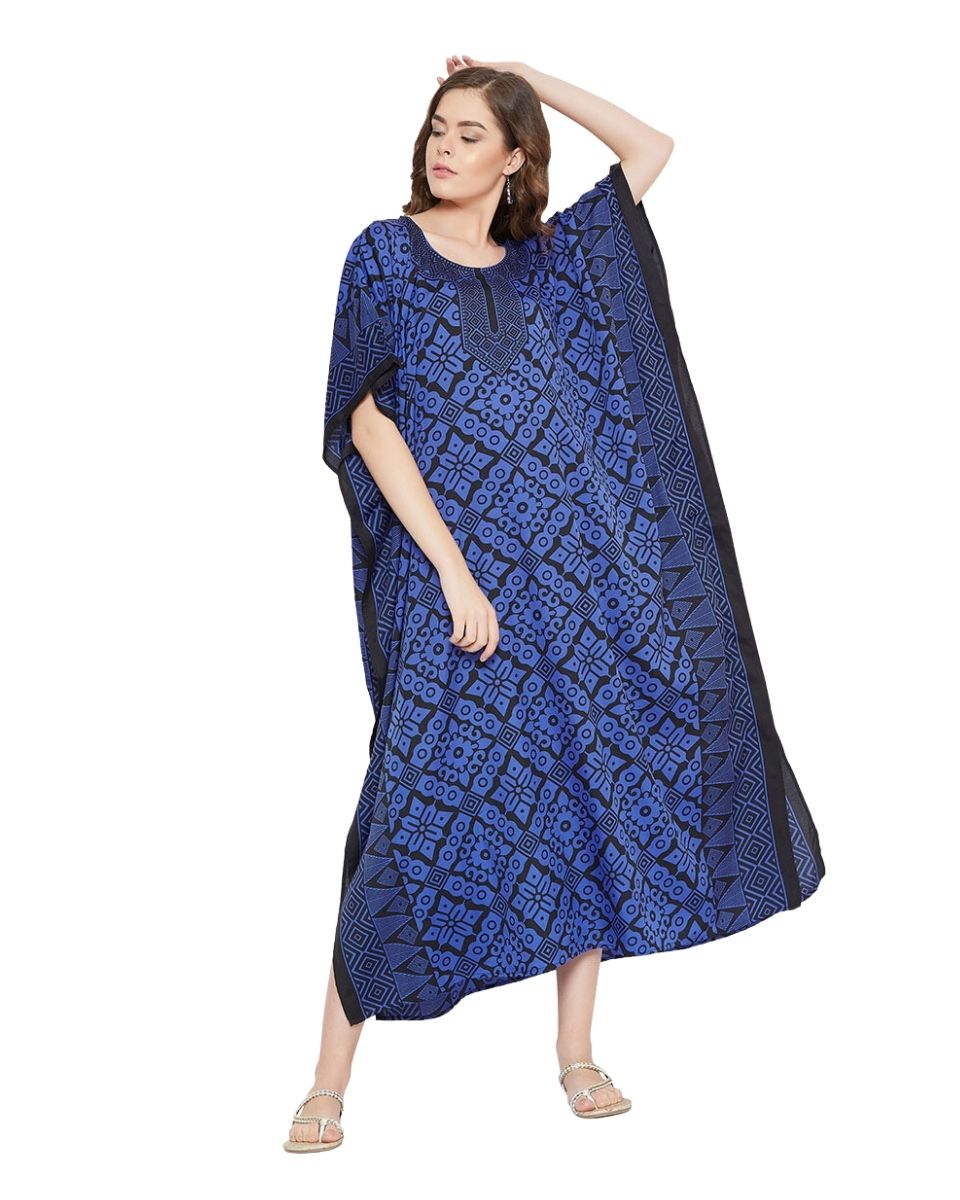 Blue Polyester Geometric Print Lightweight For Plus Size Women