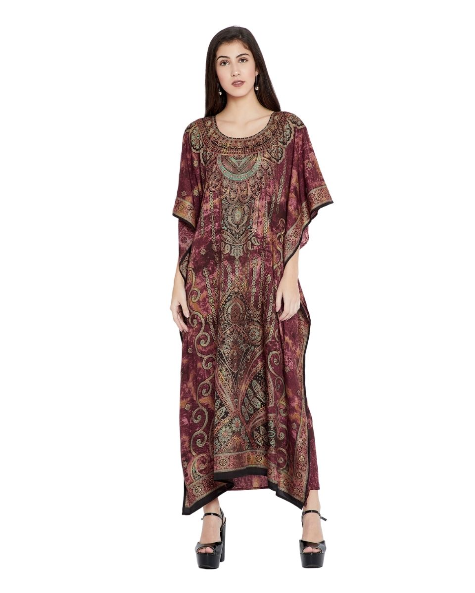 Brown Polyester Plus Size Kimono Style Kaftan For Women