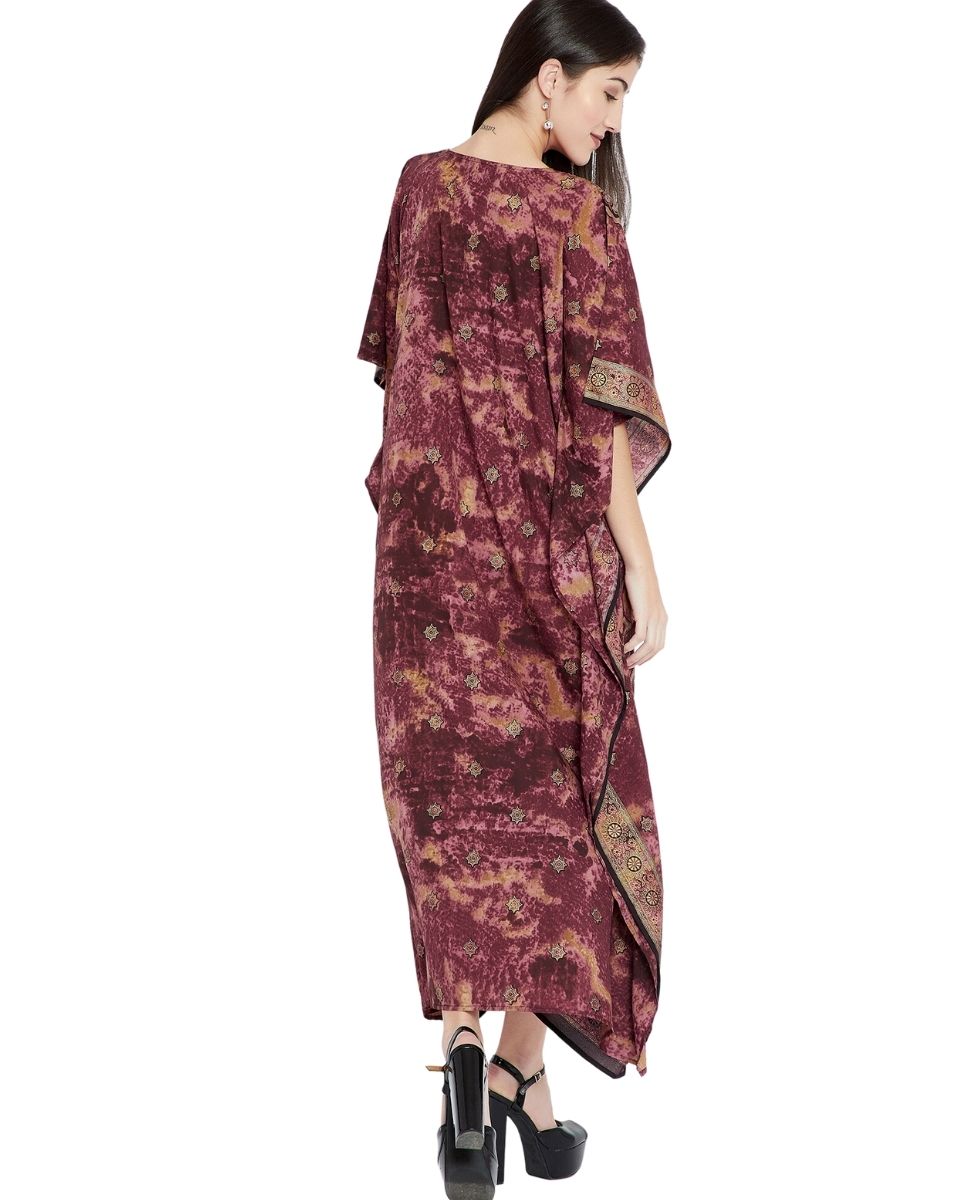 Brown Polyester Plus Size Kimono Style Kaftan For Women