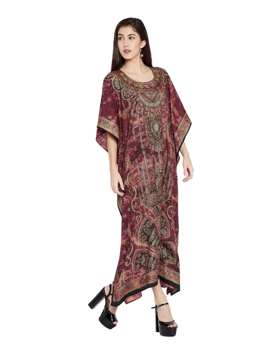 Brown Polyester Plus Size Kimono Style Kaftan For Women