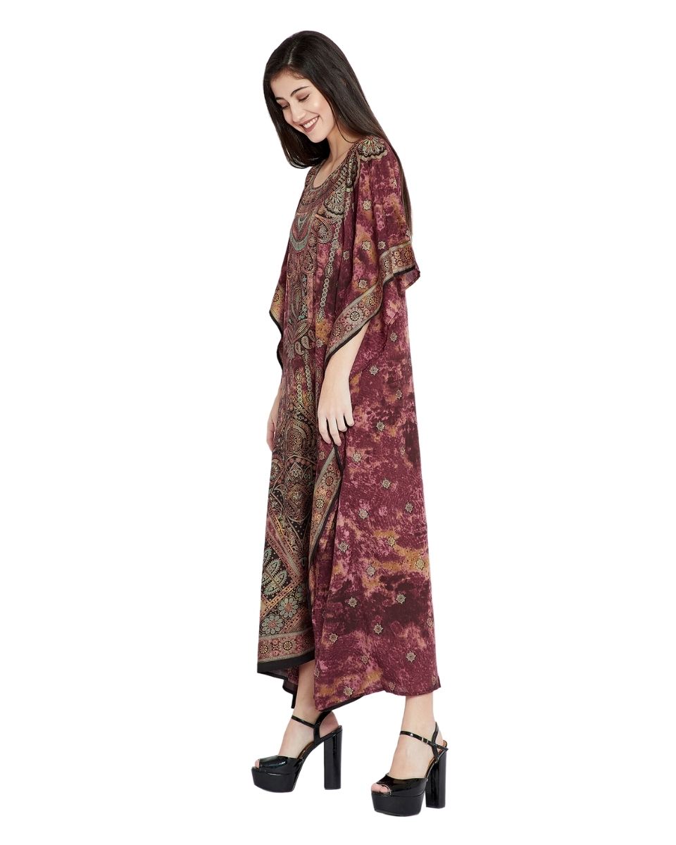 Brown Polyester Plus Size Kimono Style Kaftan For Women