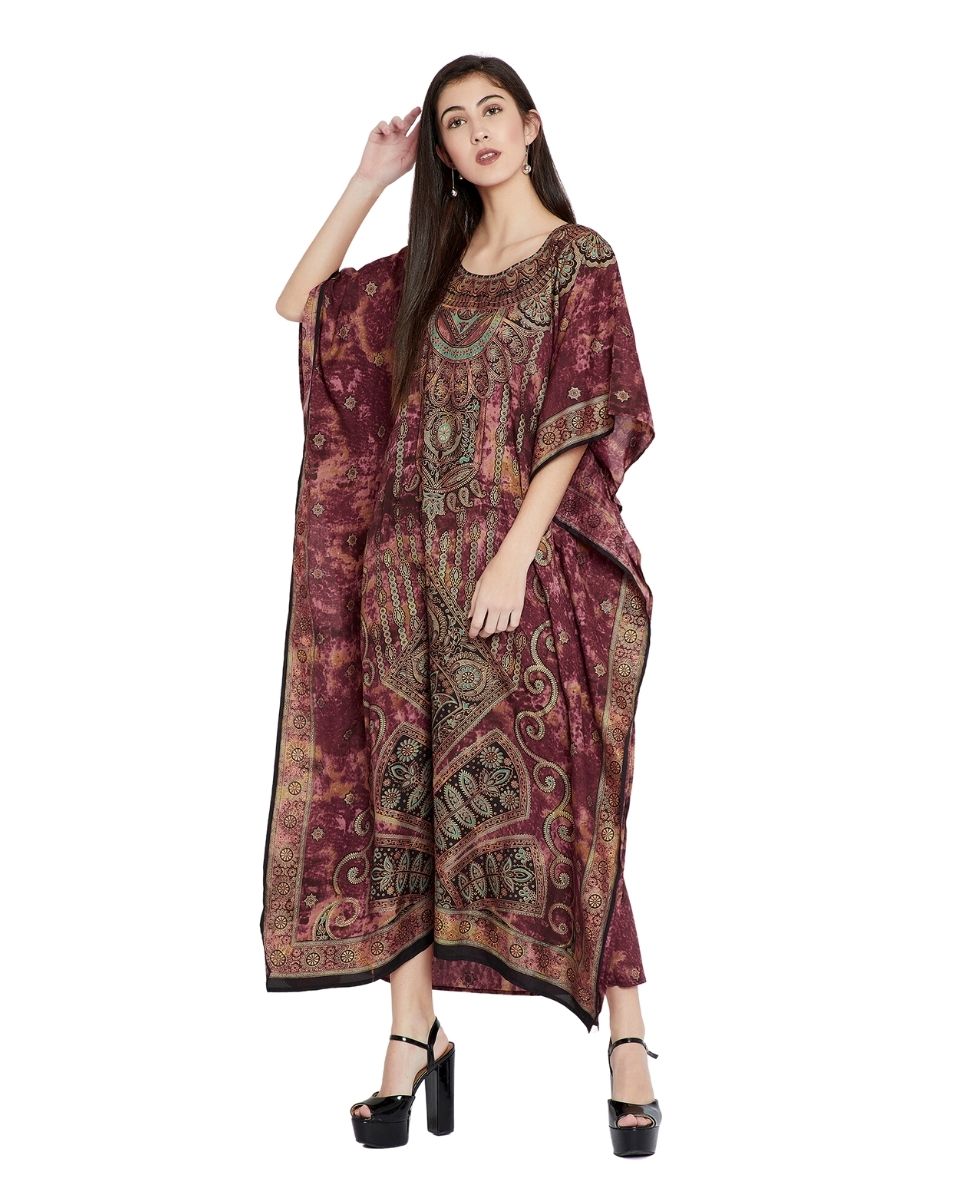 Brown Polyester Plus Size Kimono Style Kaftan For Women