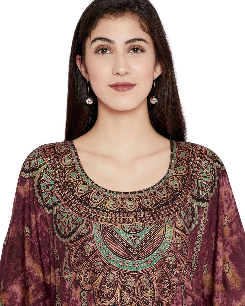 Brown Polyester Plus Size Kimono Style Kaftan For Women