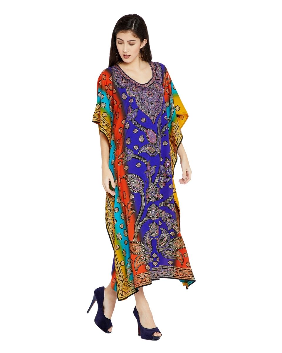 Polyester Multicolor Paisley Pattern Kimono Caftan For Plus Size Women