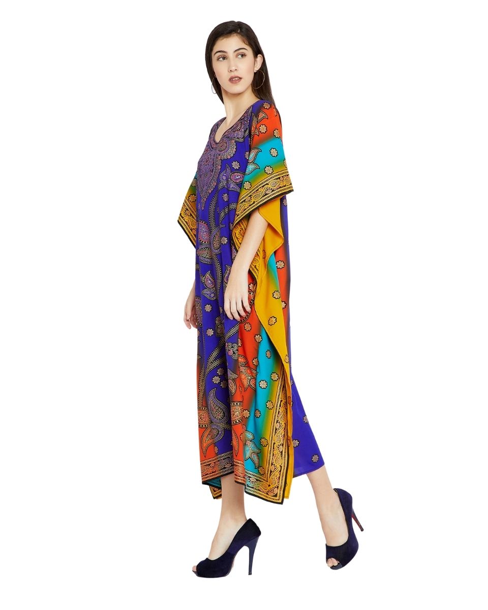 Polyester Multicolor Paisley Pattern Kimono Caftan For Plus Size Women