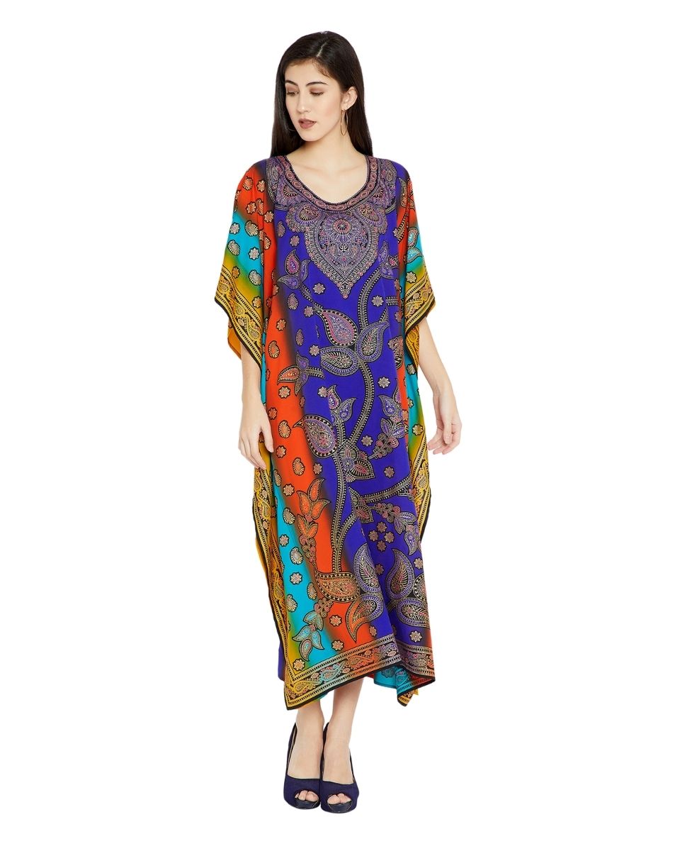 Polyester Multicolor Paisley Pattern Kimono Caftan For Plus Size Women