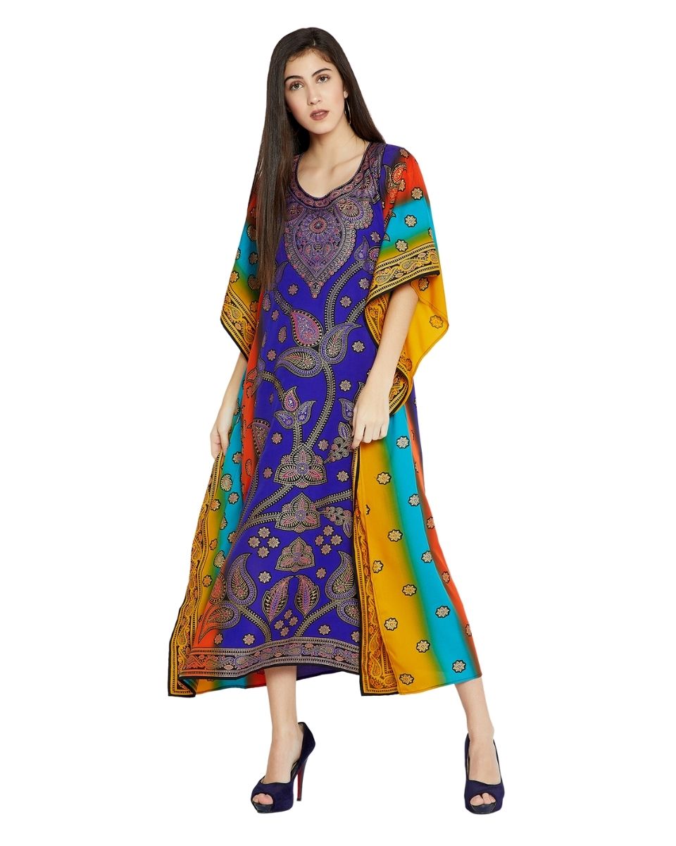 Polyester Multicolor Paisley Pattern Kimono Caftan For Plus Size Women