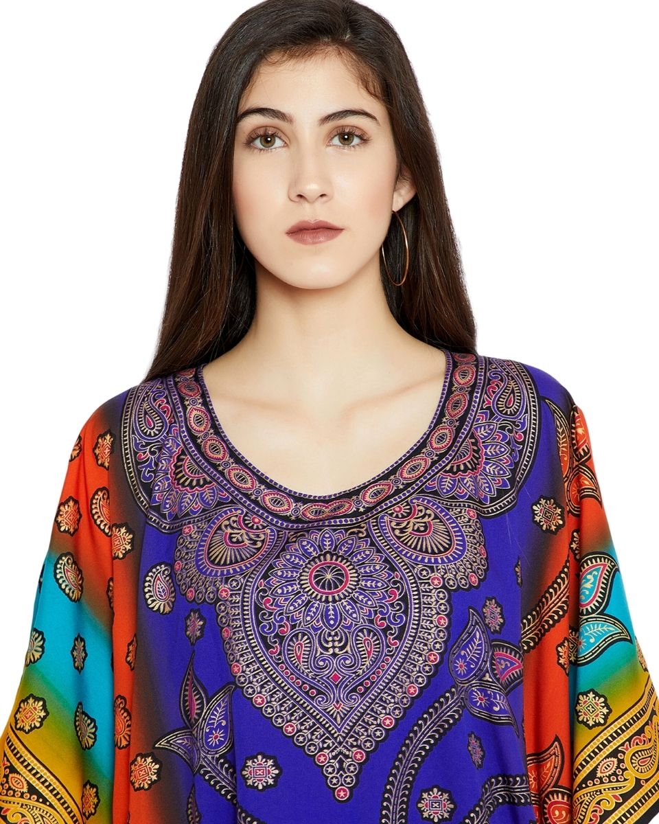 Polyester Multicolor Paisley Pattern Kimono Caftan For Plus Size Women