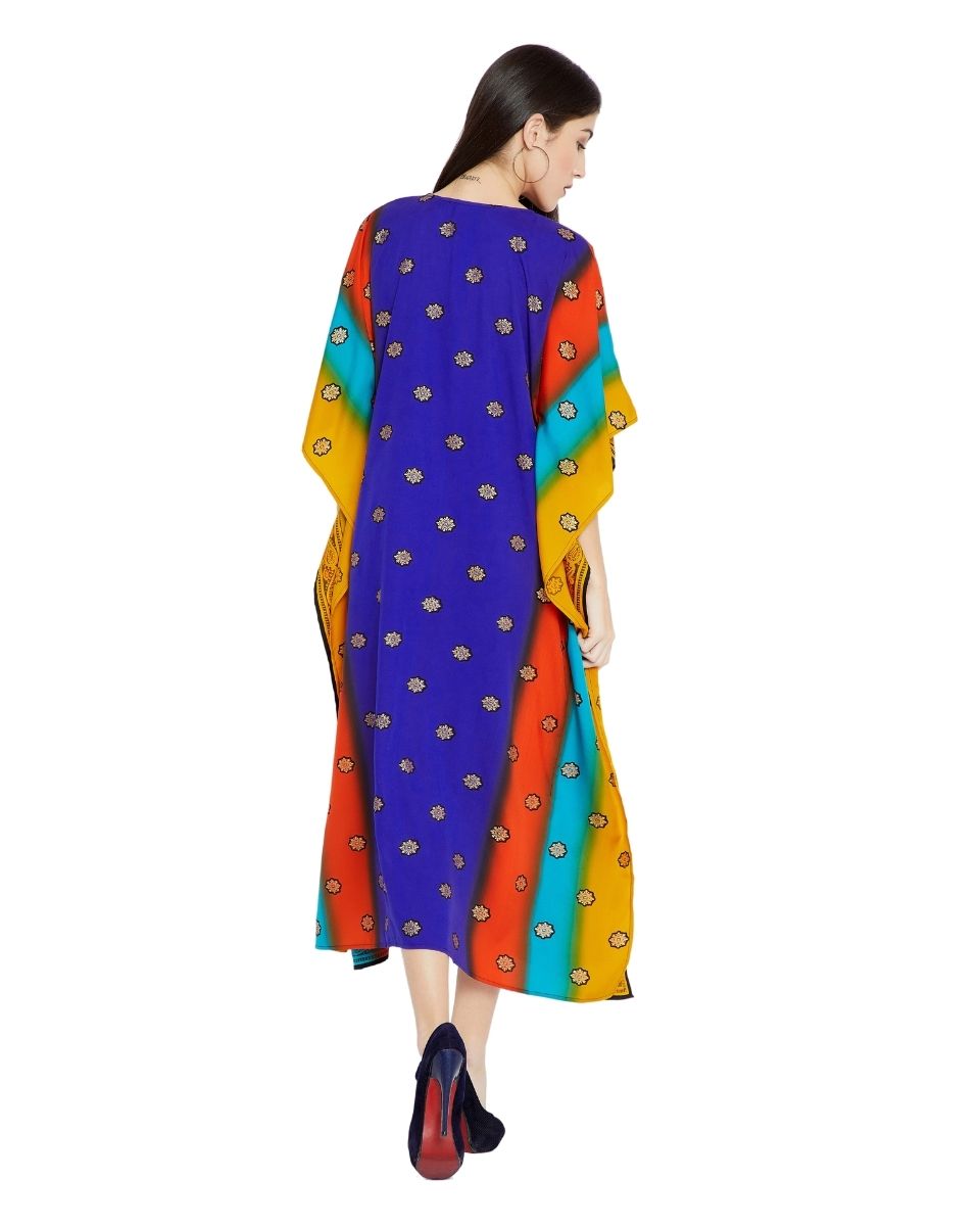 Polyester Multicolor Paisley Pattern Kimono Caftan For Plus Size Women