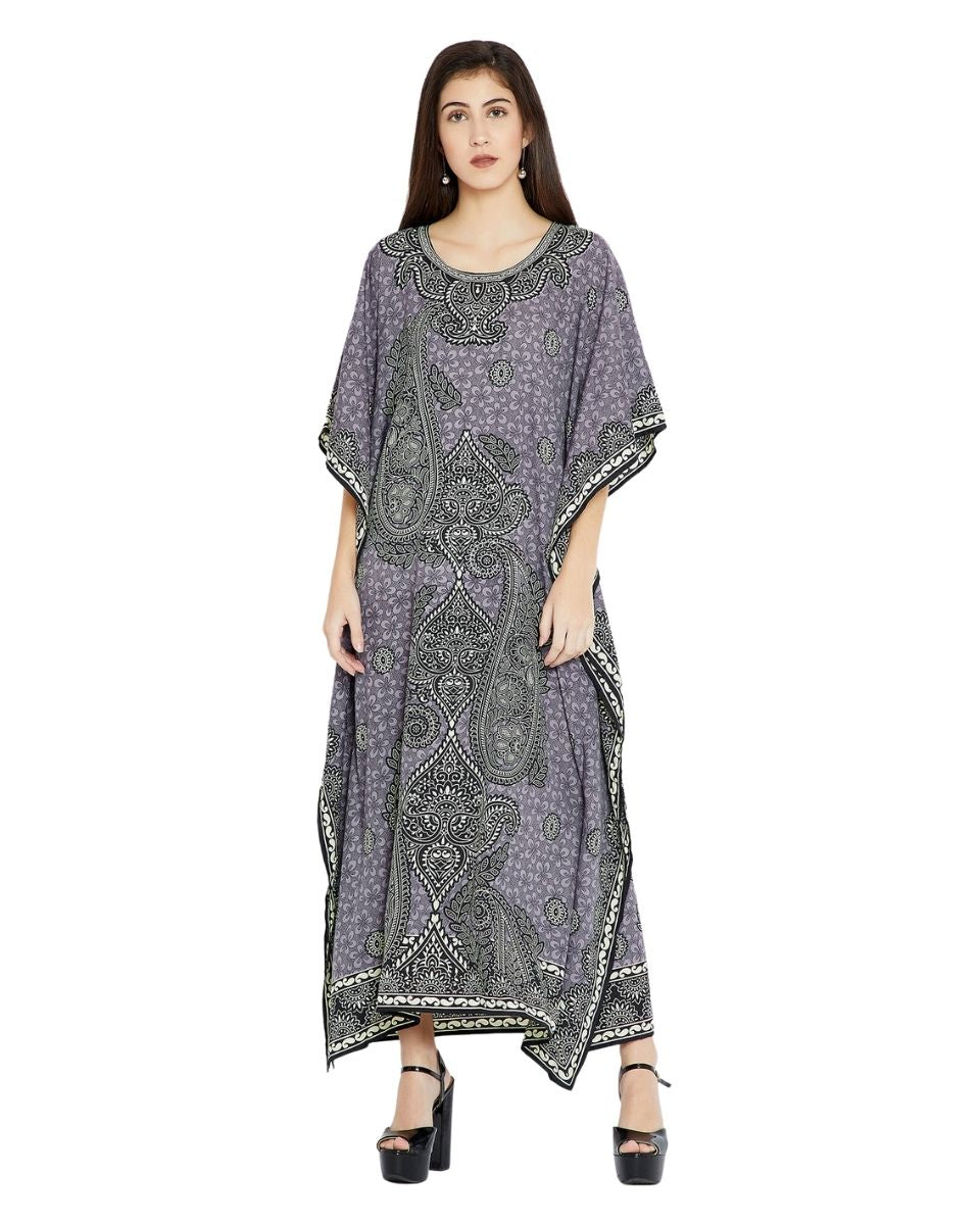 Full Length Purple Paisley Plus Size Polyester Kaftan For Women