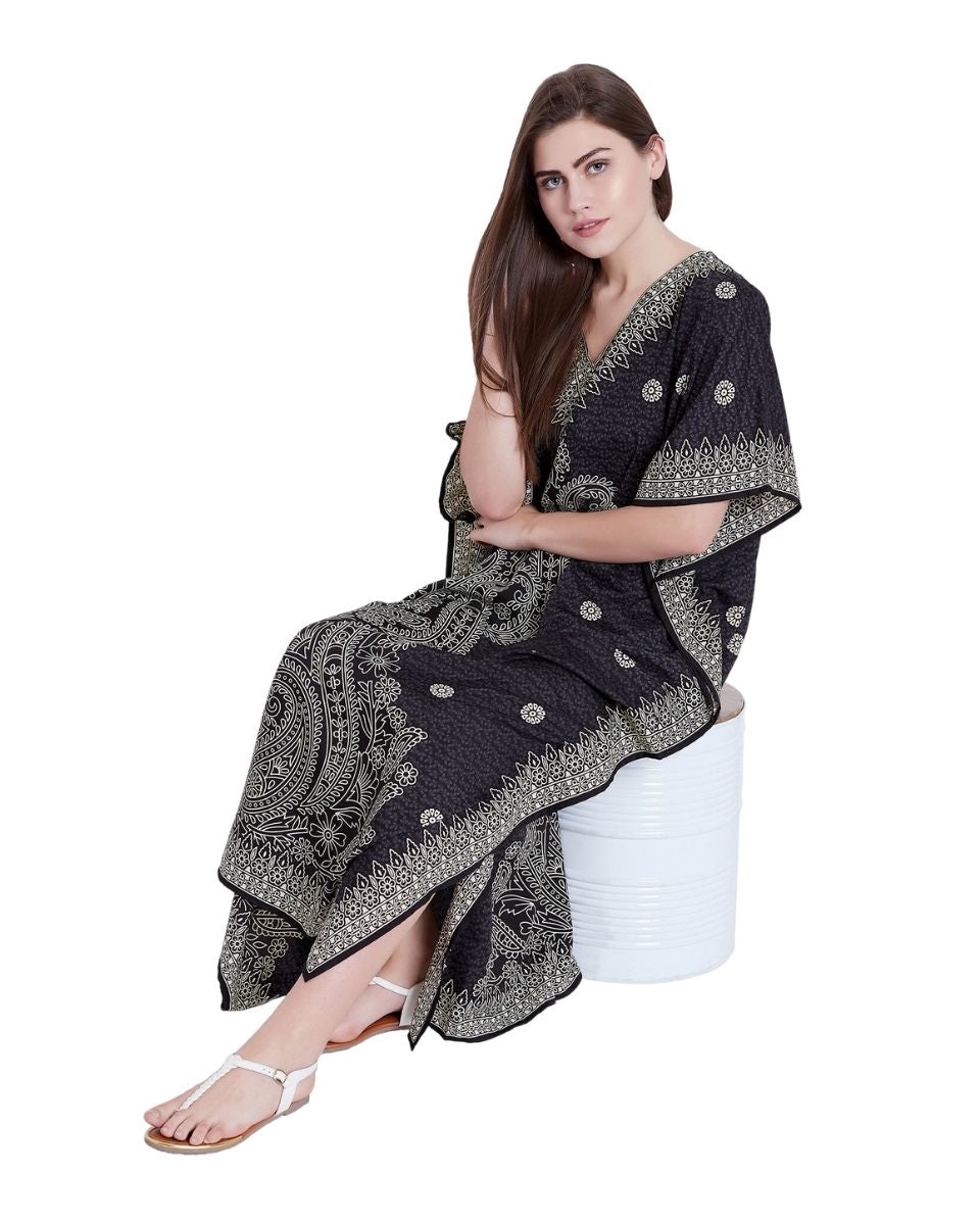 Paisley Black Pattern Kimono Plus Size Kaftan For Women