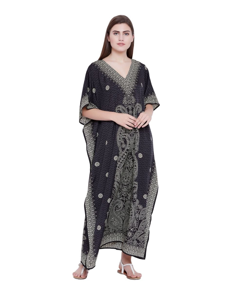 Paisley Black Pattern Kimono Plus Size Kaftan For Women