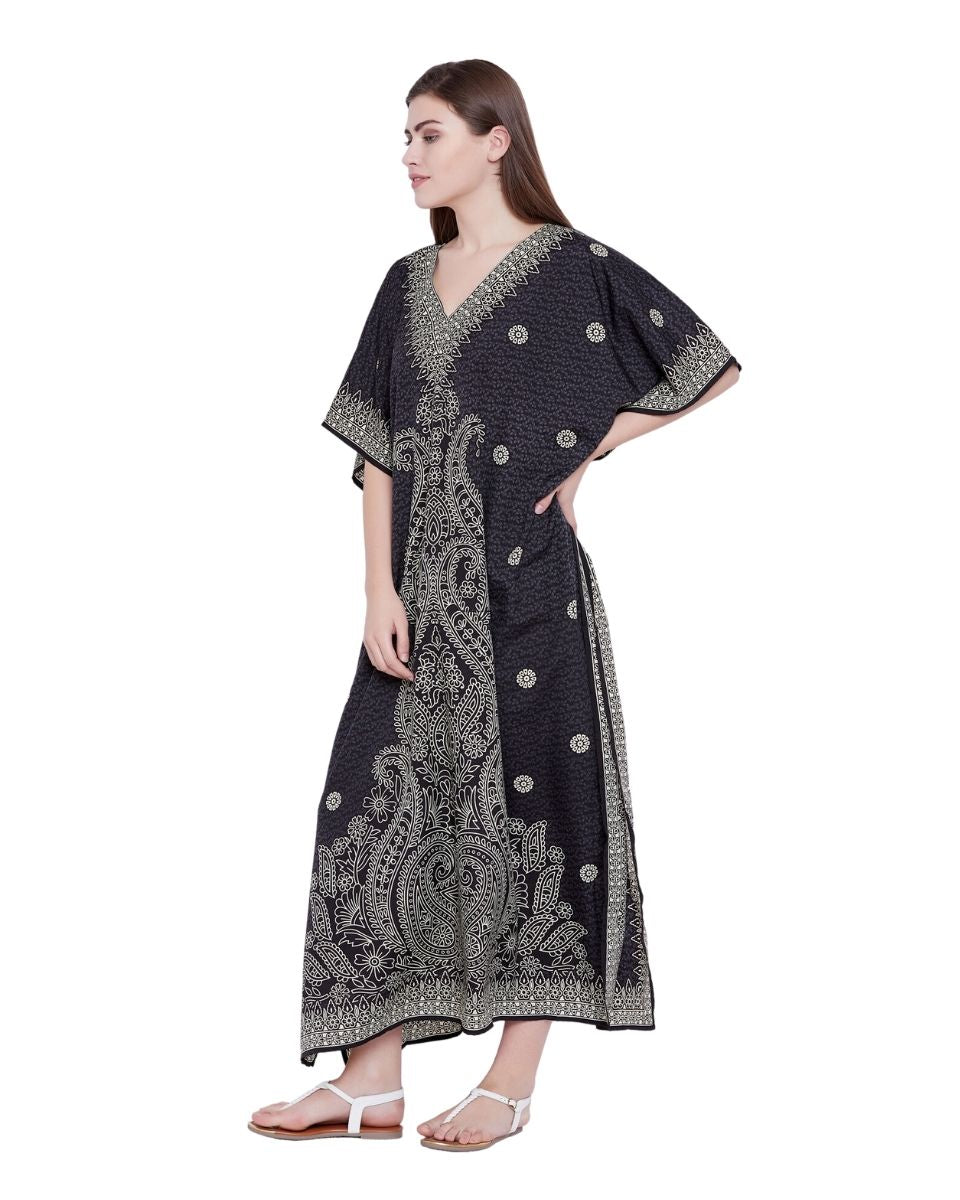 Paisley Black Pattern Kimono Plus Size Kaftan For Women