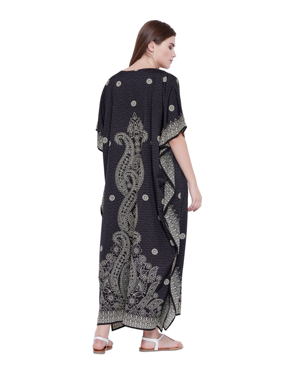 Paisley Black Pattern Kimono Plus Size Kaftan For Women