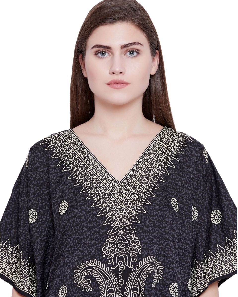 Paisley Black Pattern Kimono Plus Size Kaftan For Women