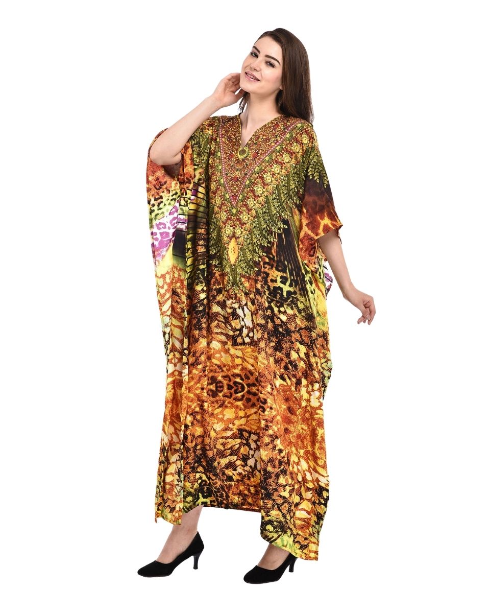 Women Multicolored Leopard Print Polyester Kimono Plus Size Caftan