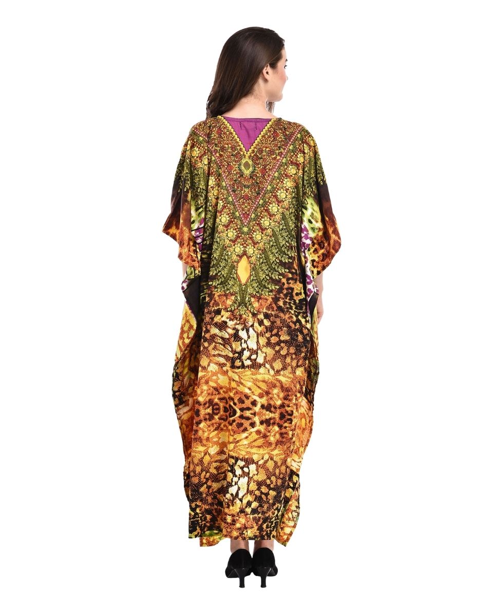 Women Multicolored Leopard Print Polyester Kimono Plus Size Caftan