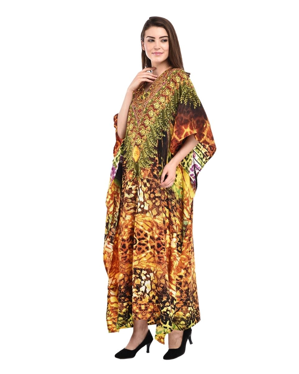 Women Multicolored Leopard Print Polyester Kimono Plus Size Caftan