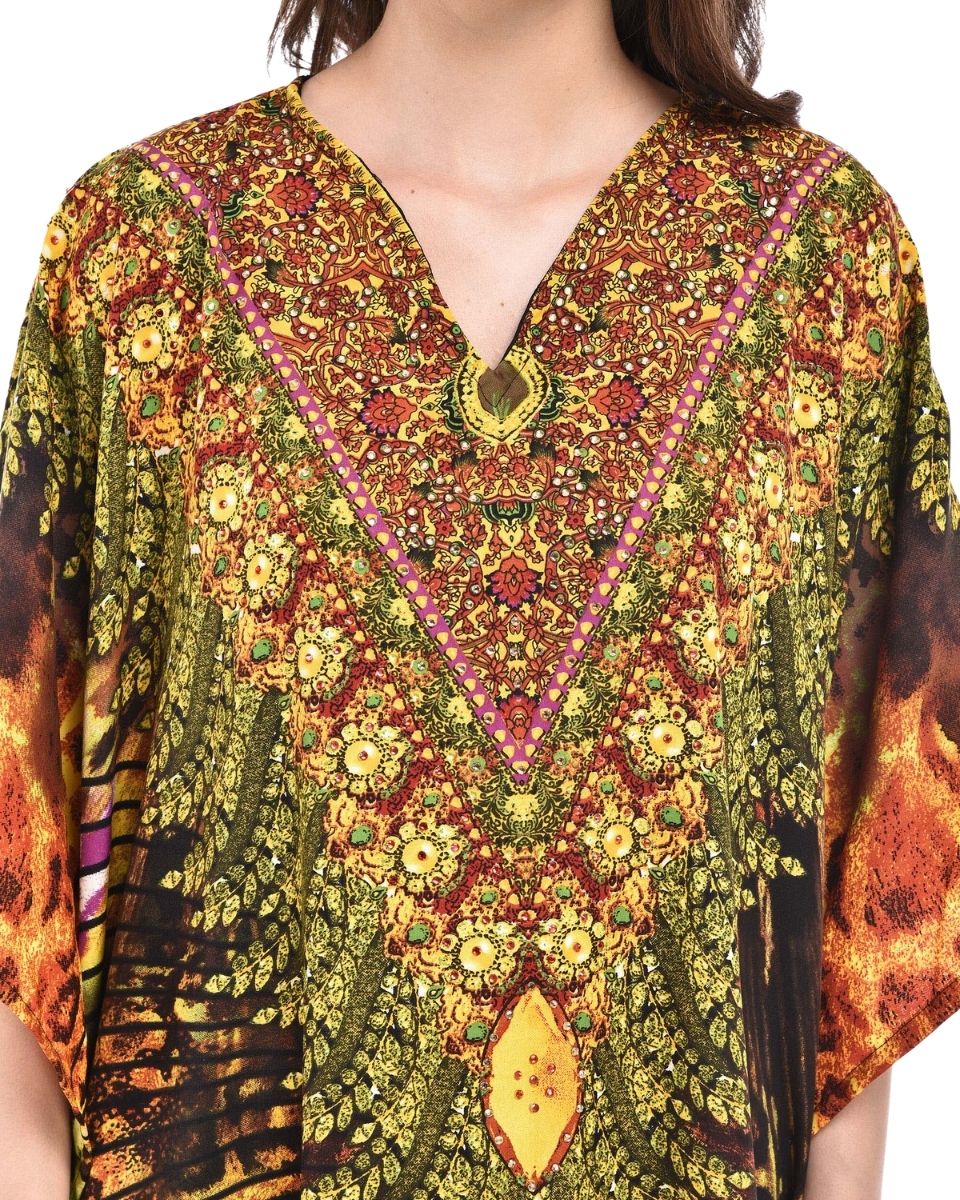 Women Multicolored Leopard Print Polyester Kimono Plus Size Caftan