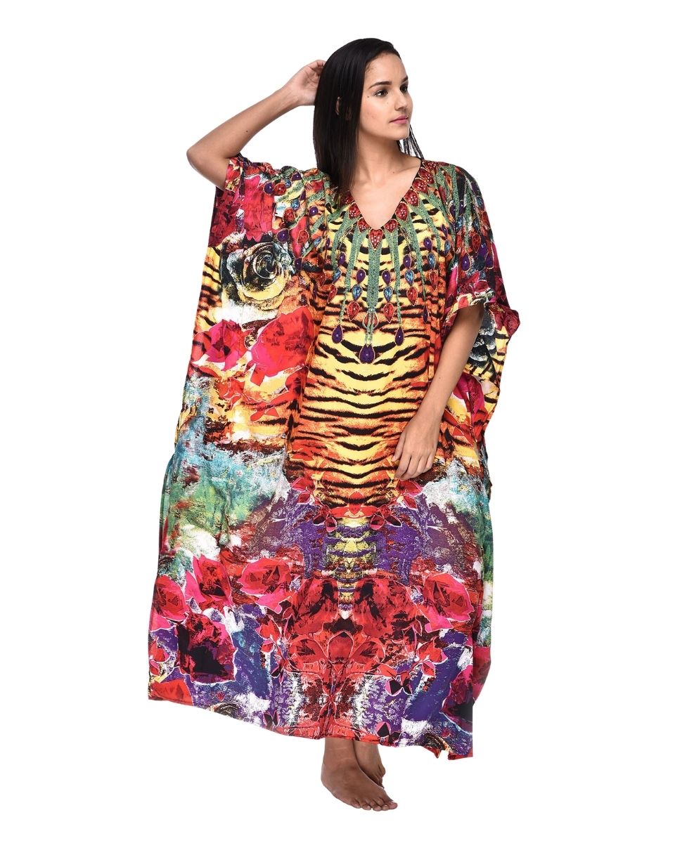 Animal Print Plus Size Polyester Multicolor Caftan For Women