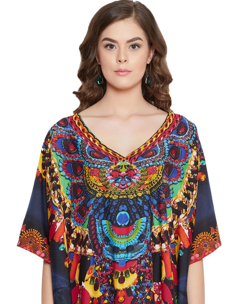 Digital Printed Multicolor Polyester Plus size Kaftan Dress For Women