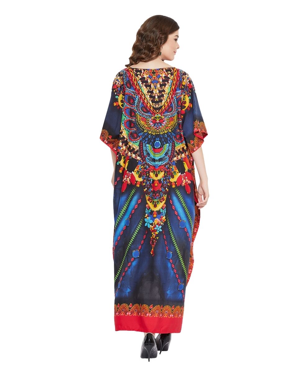 Digital Printed Multicolor Polyester Plus size Kaftan Dress For Women