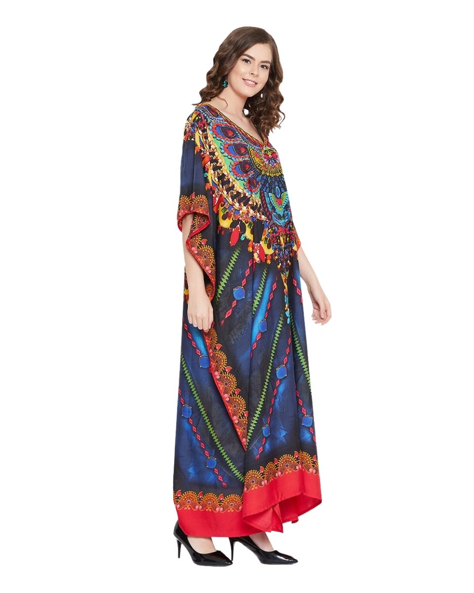 Digital Printed Multicolor Polyester Plus size Kaftan Dress For Women