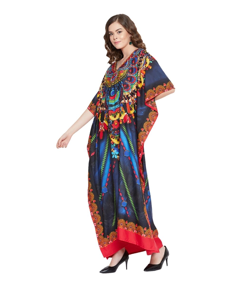 Digital Printed Multicolor Polyester Plus size Kaftan Dress For Women