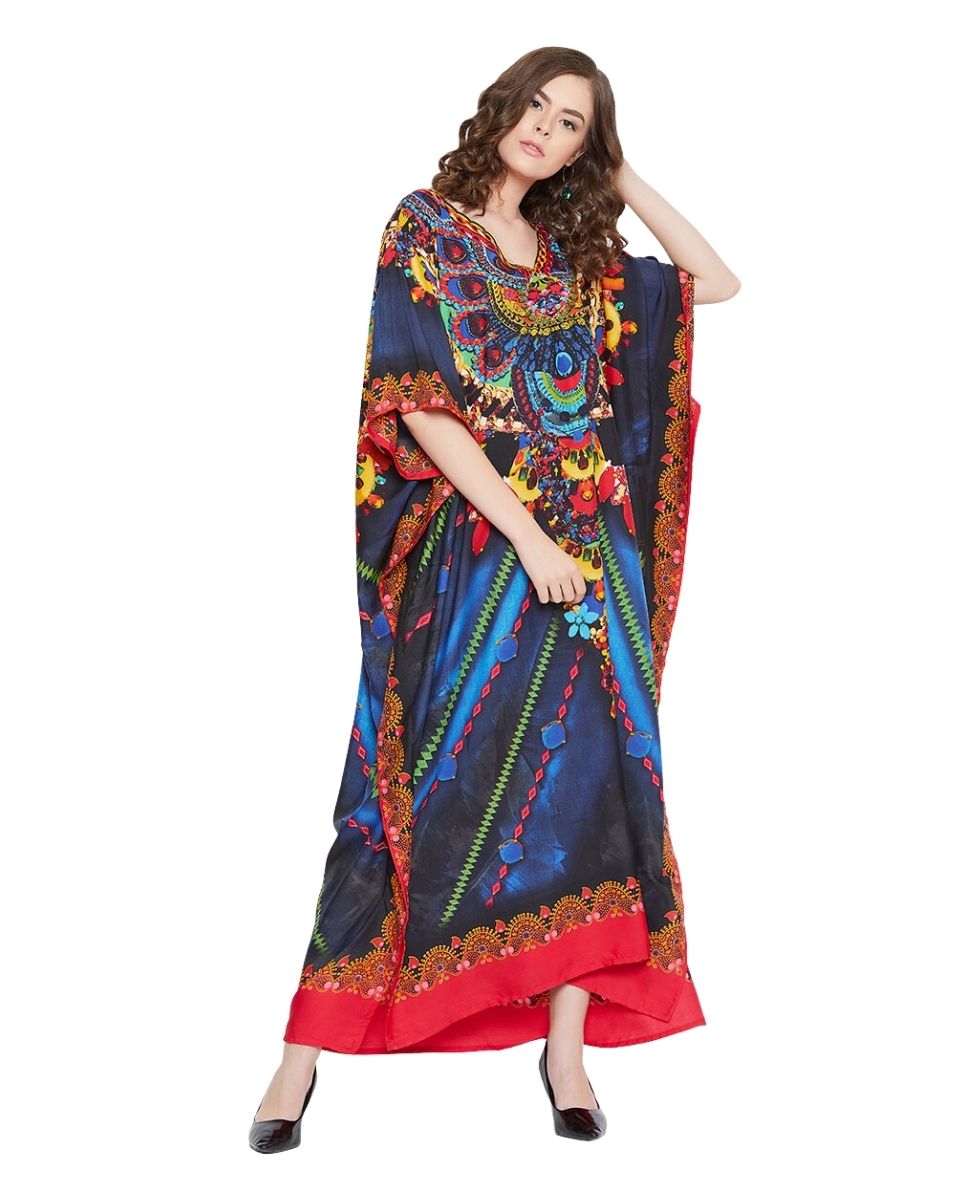 Digital Printed Multicolor Polyester Plus size Kaftan Dress For Women