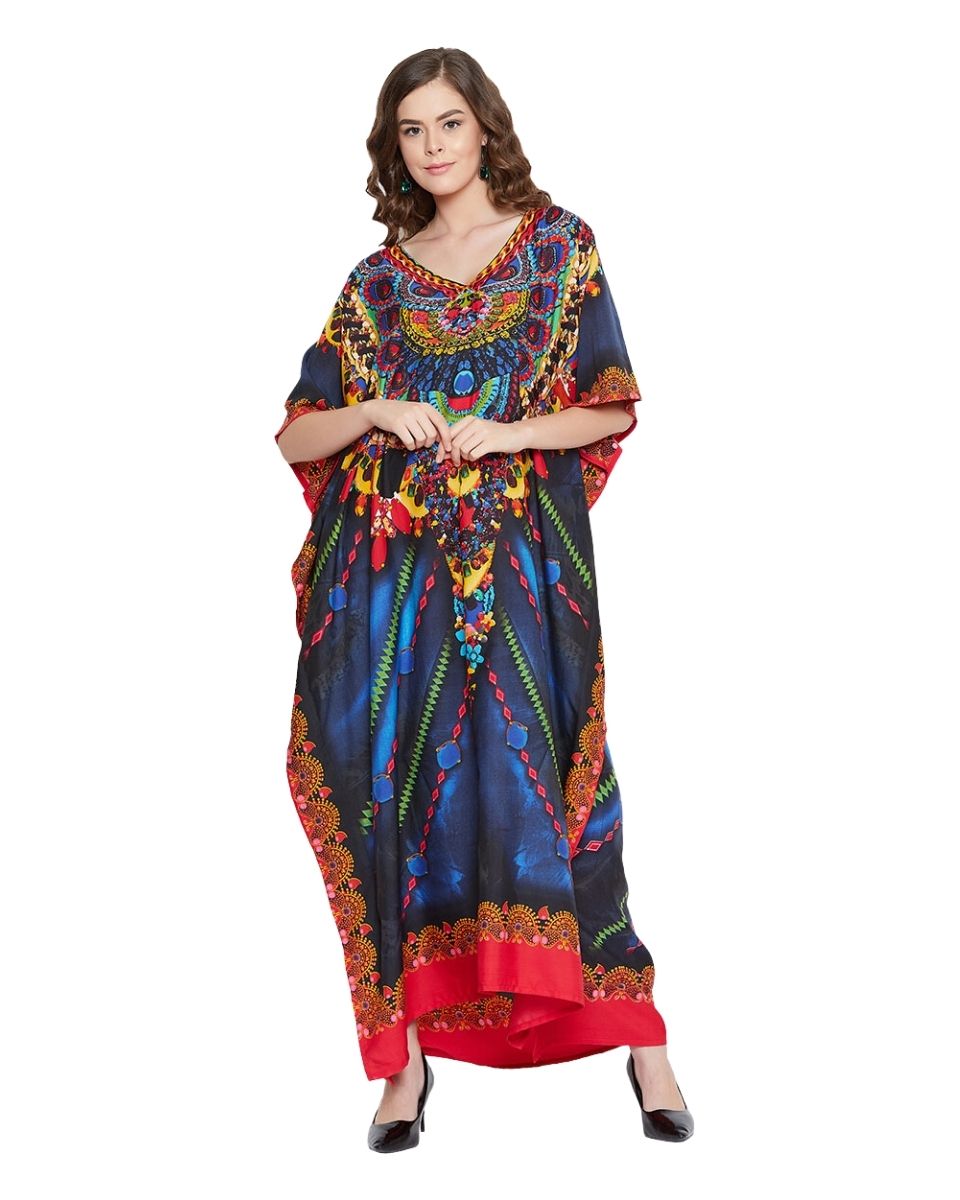 Digital Printed Multicolor Polyester Plus size Kaftan Dress For Women