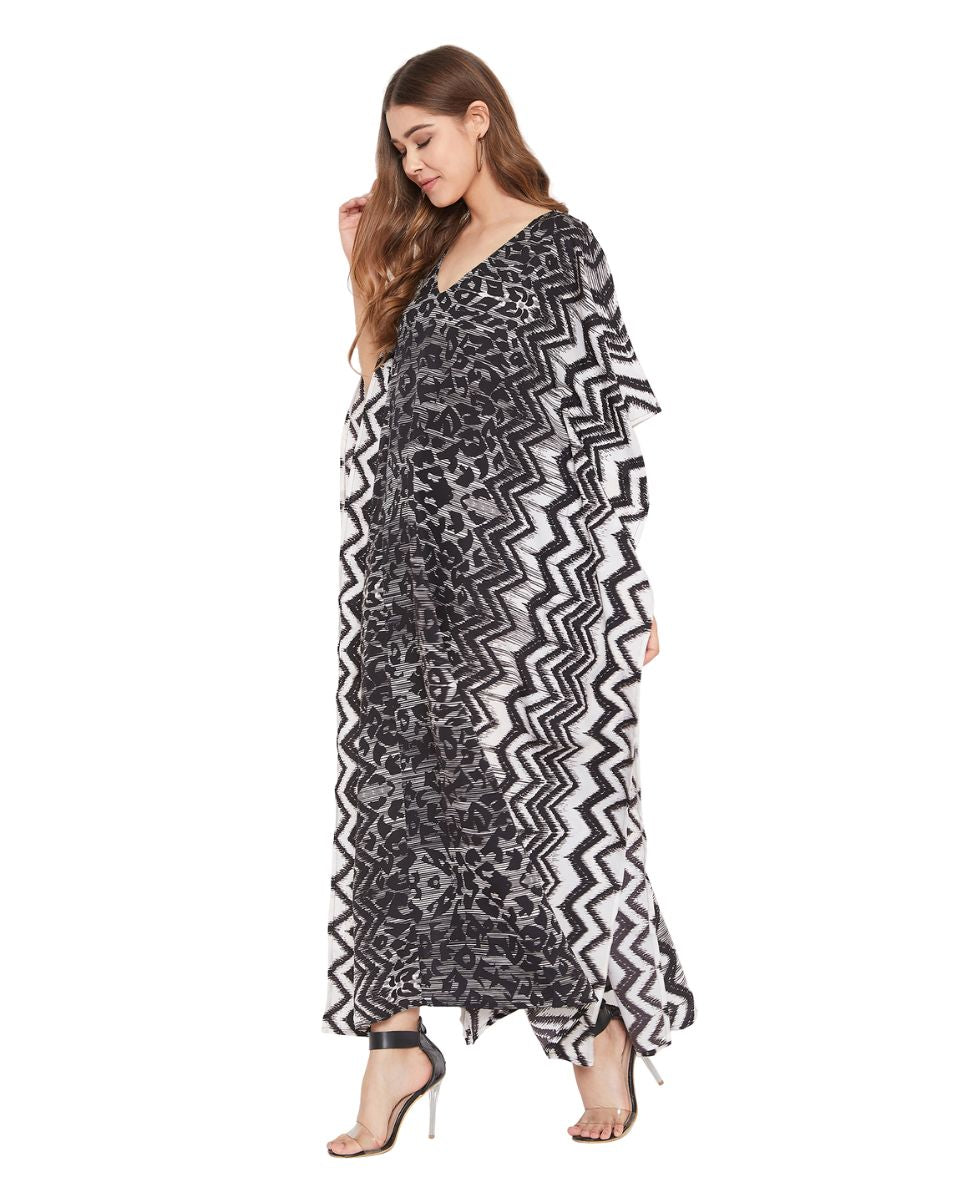 Black Geometric Caftan Beachwear For Plus Size Women