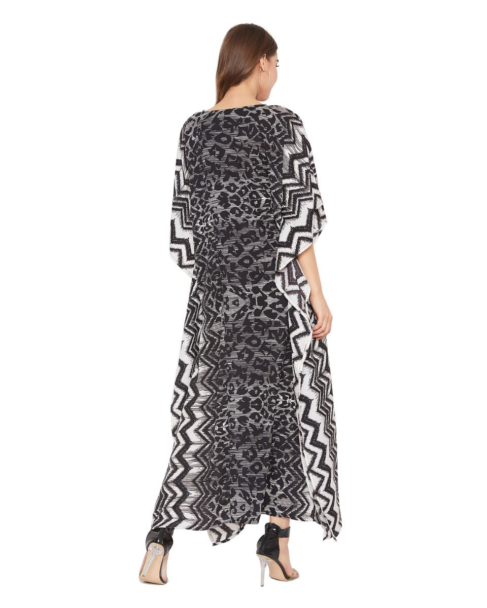 Black Geometric Caftan Beachwear For Plus Size Women