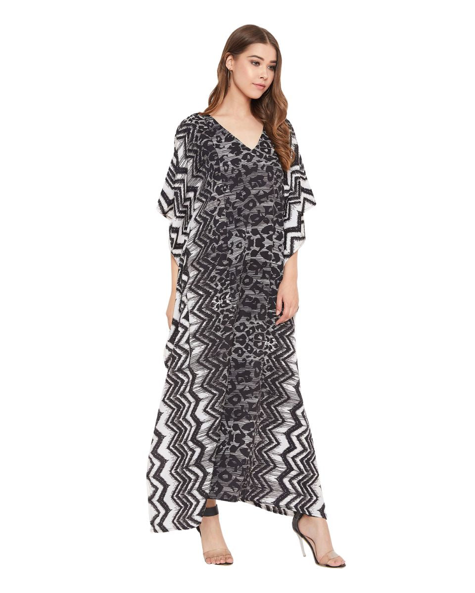 Black Geometric Caftan Beachwear For Plus Size Women