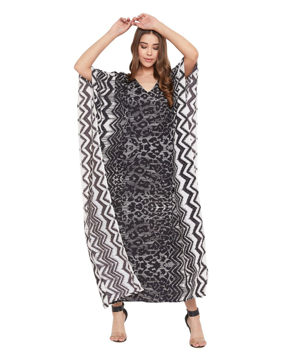 Black Geometric Caftan Beachwear For Plus Size Women