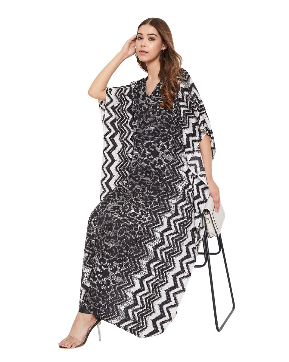 Black Geometric Caftan Beachwear For Plus Size Women