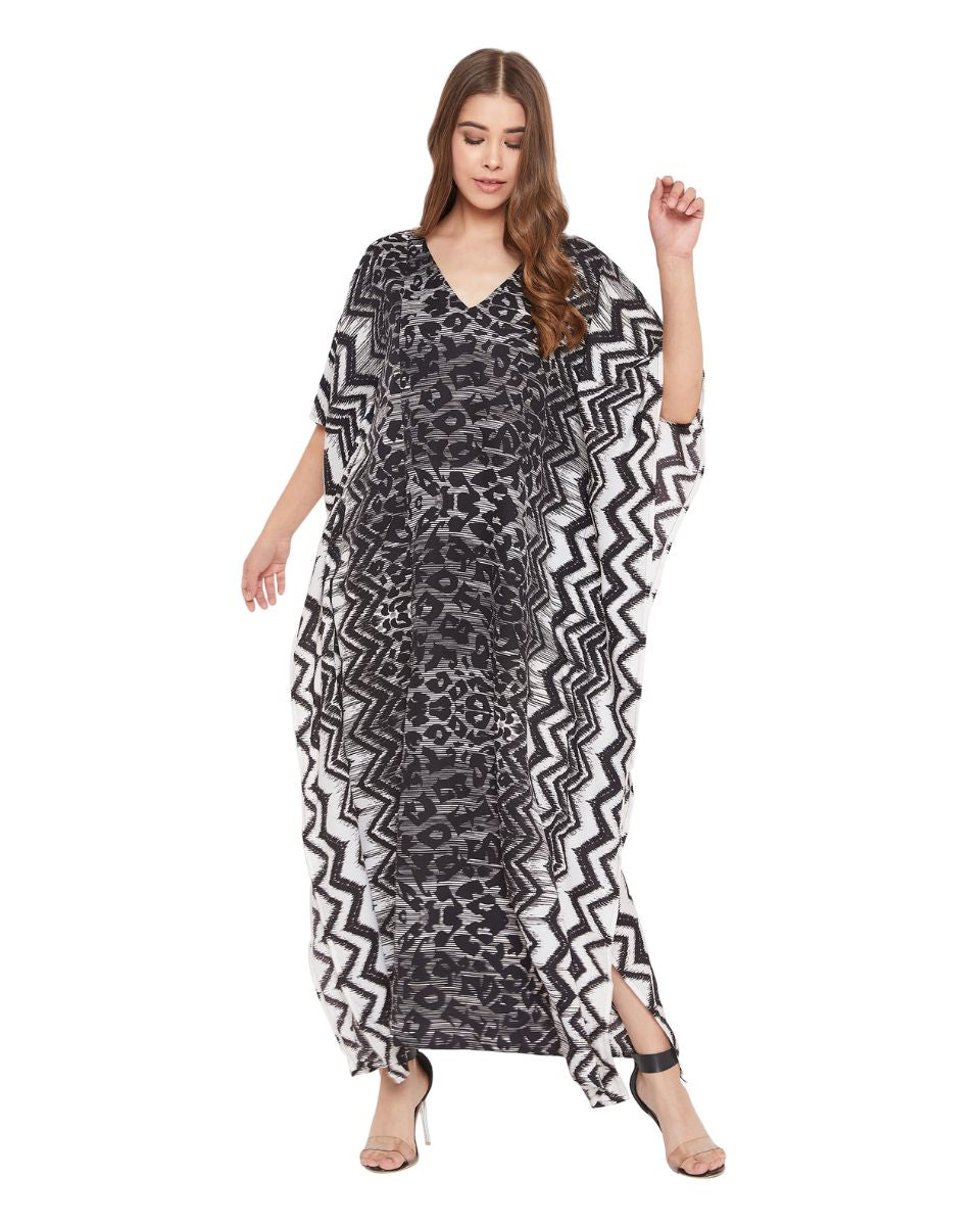 Black Geometric Caftan Beachwear For Plus Size Women