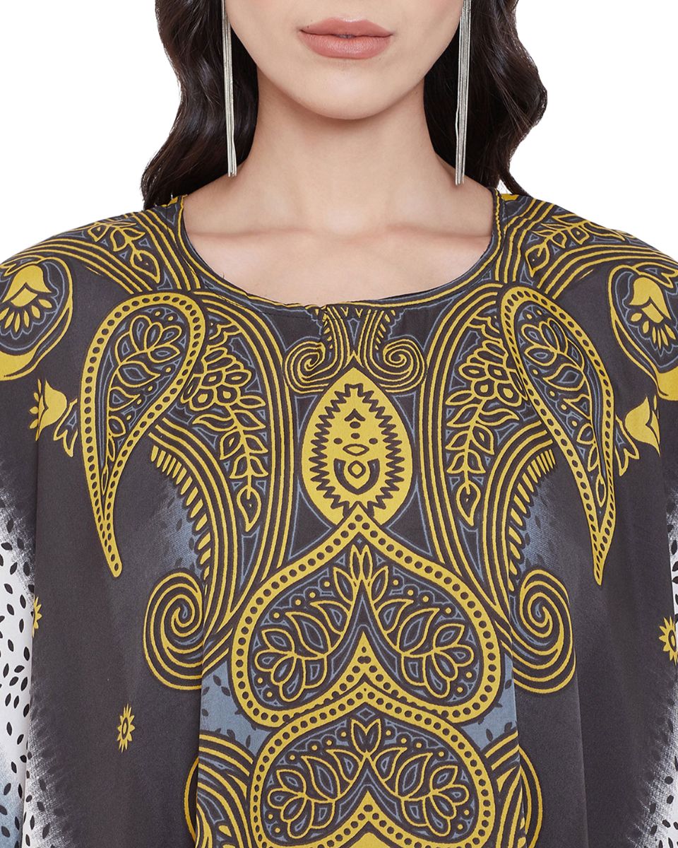 Loose Maxi Plus Size Kaftan Black Paisley Print Polyester For Women